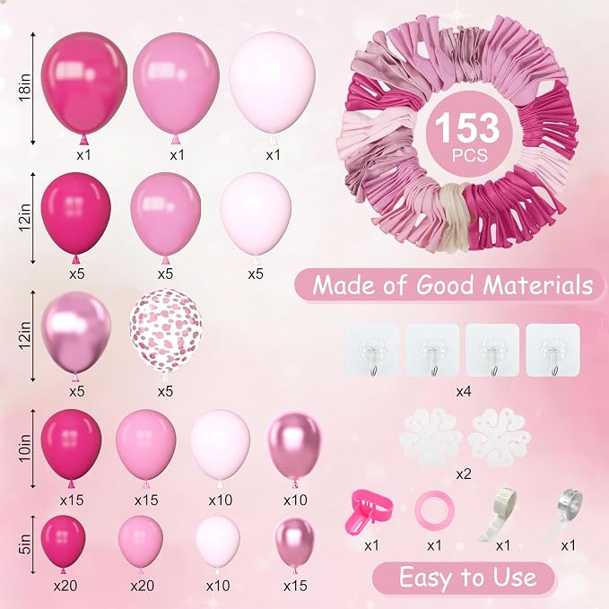 Amandir 153 Pcs Pink Balloon Arch Garland Kit Different Sizes | 18 12 10 5 inch - Image 2