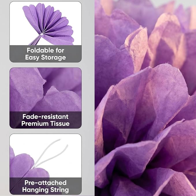 AimtoHome Purple Paper Flower Balls, Dark Lavender Lilac Cream, - Image 5
