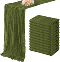 12 Pack Olive Green 10FT Cheesecloth Table Runner Rustic Gauze Cheese Cloth Table Runner for Wedding Bridal Baby Shower Table Decorations Boho Fabric Sheer Birthday Party Decor 20 x 120 Inch Long