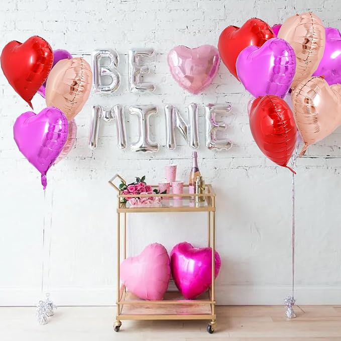 TONIFUL 30 Pcs 18 Inch Rose Gold Red Hot Pink Heart Shape Foil Balloons | - Image 4