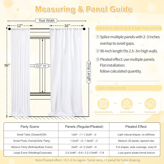 White Sequin Backdrop 2 Panels Curtains 2FTx8FT Glitter Party Backdrop | - Image 6