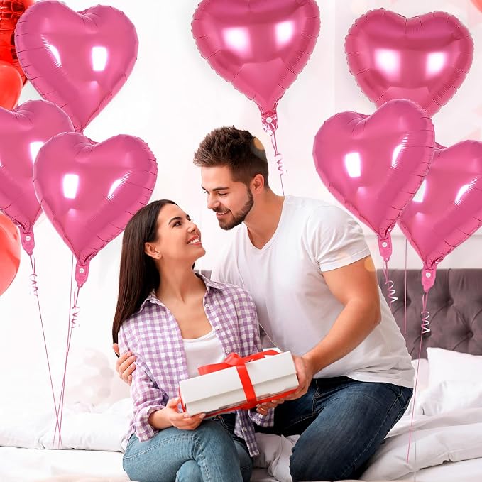 12 Pcs Deep Pink Heart Balloons, 18 Inch Heart Foil Balloons Love Balloon - Image 4