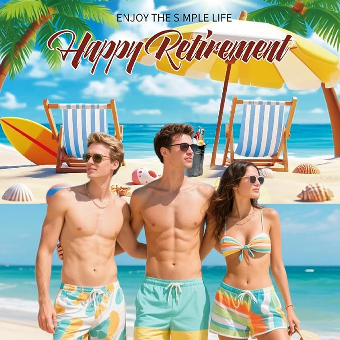 Beach-Themed Retirement Banner, Tropical Happy Retirement Banner Backdrop - Image 3