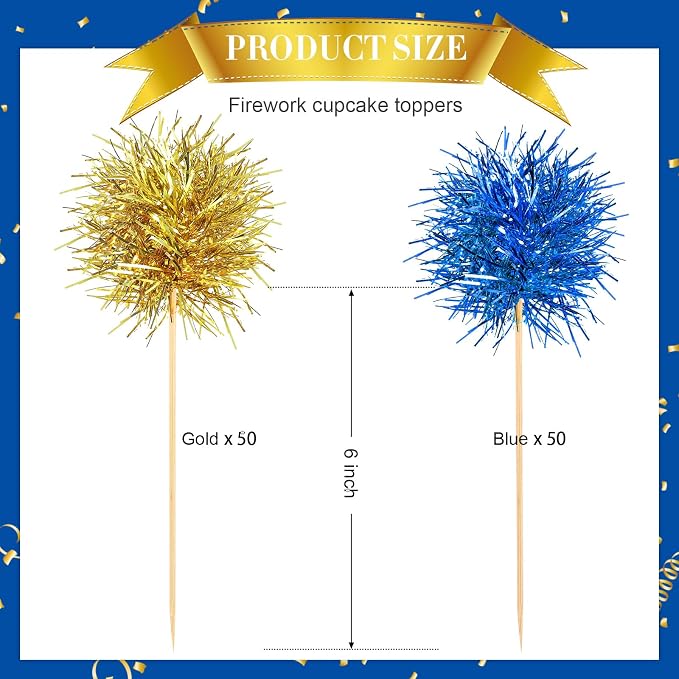 Chinco 100 Pcs Foil Firework Cupcake Toppers Sparkle Tinsel Cake Toppers Cake - Image 2