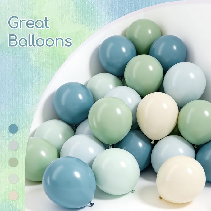 60pcs Blue and Green Balloons 12inch - Image 4