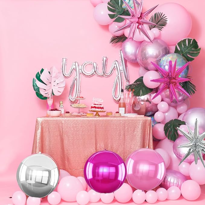 TONIFUL 8Pcs 22Inch Silver Pink Rose Red Large 4D Giant Round Star Balloons - Image 4
