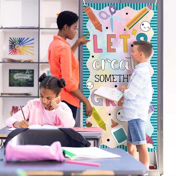HunnmingRe Let's Create Something Great Banner Door Decor Back to School Party - Image 6