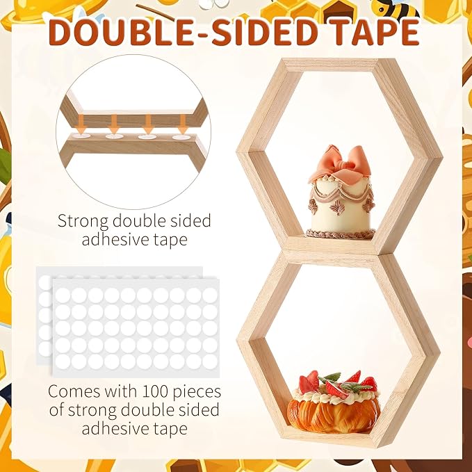 Gerrii 10 Pcs Honey Comb Decorations 5 Sizes Wood Hexagon Shelves Honeycomb - Image 4