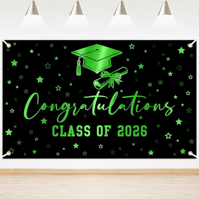 Congratulations Class of 2026 Backdrop Black Green Graduation Banner Congrats by Lecheme