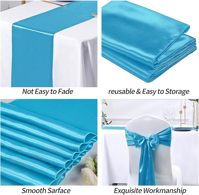 SiinvdaBZX 4 Pcs Teal Blue Satin Table Runner 12 x 108 inches Long | Bright - Image 5