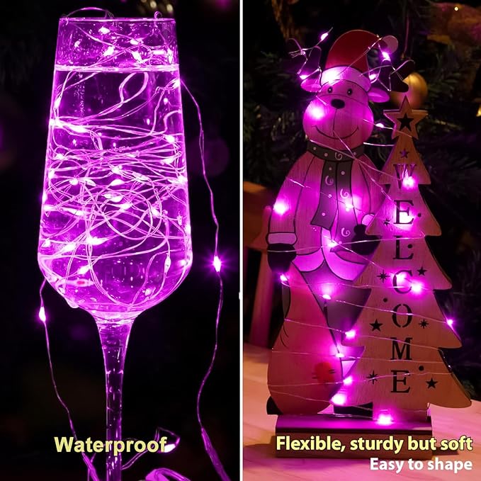 HXWEIYE 6 Pack Pink Fairy Lights Battery Operated, 7ft 20LED Mini Fairy Mason Jar Light, Waterproof Firefly Starry Lights for DIY Wedding Party Bedroom Patio Christmas Décor