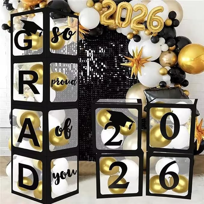 Pack of 4-12x12x12 Inches Black Clear GRAD Balloon Boxes by Jremreo