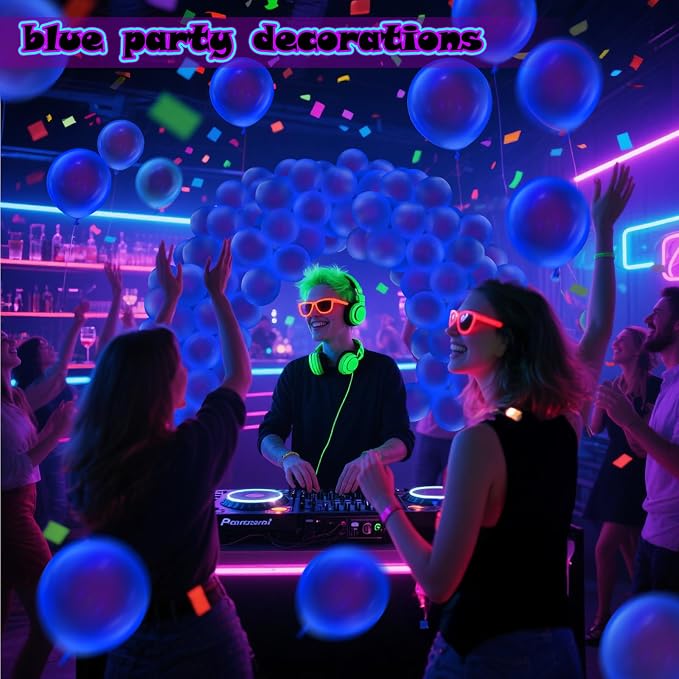 100 Pcs UV Neon Blue Balloons 12 inch Neon Party Supplies, Glow in the Dark - Image 6