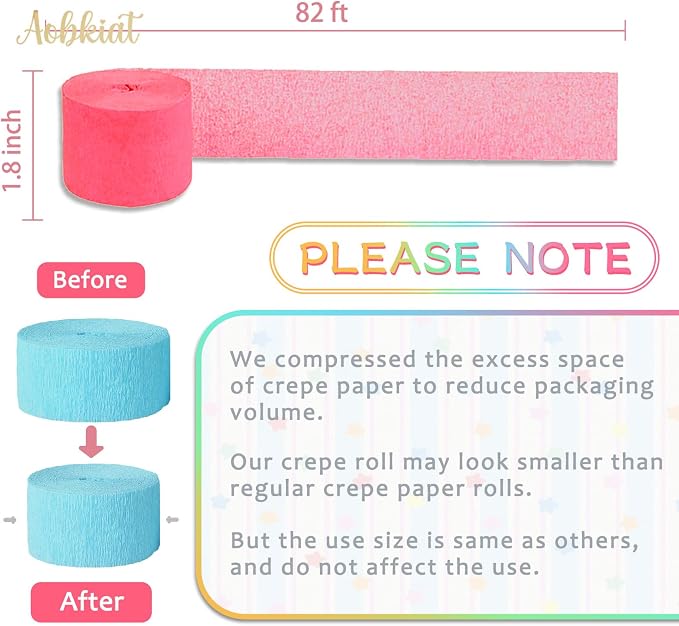 AOBKIAT 5 Rolls Rainbow Streamers Crepe Paper, Candyland Party Decorations | - Image 7