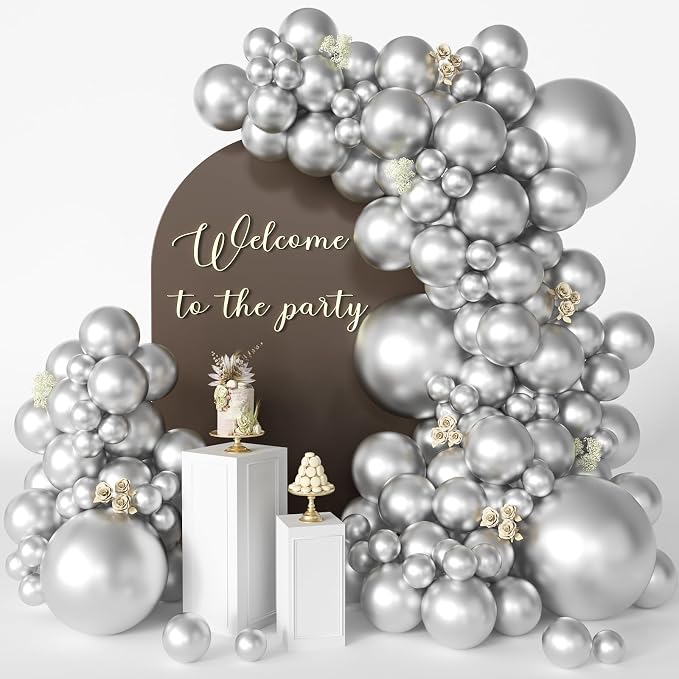 Silver Balloons 125 Pcs Different Sizes 18 12 10 5 Inch Silver Balloon Arch Kit by Searchbyoccasioncolorsize