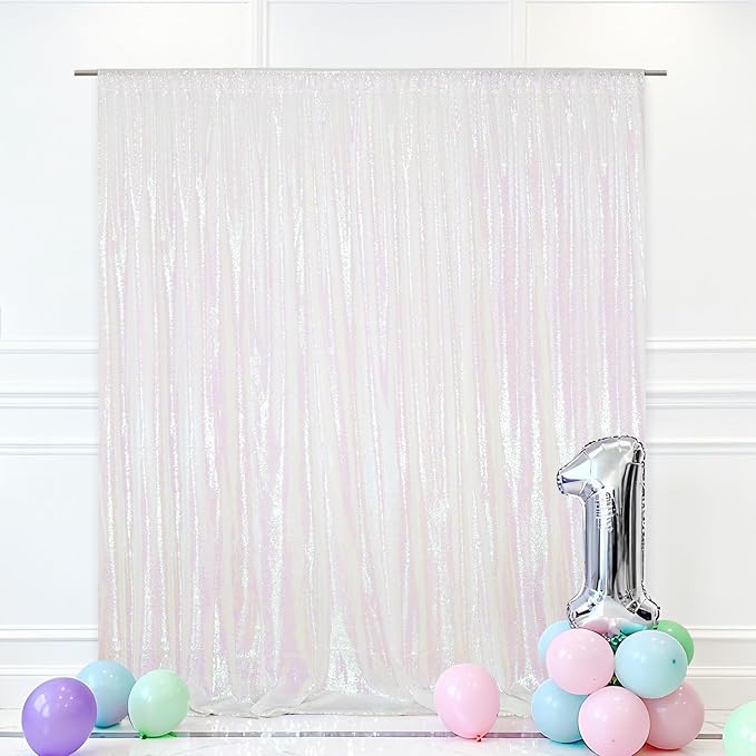 Eternal Beauty White Iridescent 3mm Sequin Backdrop 6x6 Ft by EternalBeauty