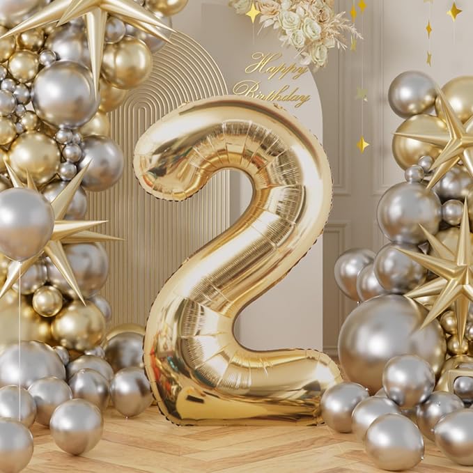 AULE 40 Inch Light Gold 2 Balloon Number Foil 0-9 Birthday Big Numbers | - Image 3