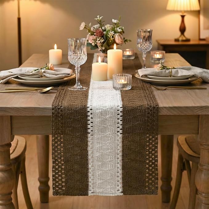 Artoid Mode Coffee Farmhouse Woven Table Runner 12x36 Inch | Seasonal Holiday - Image 2