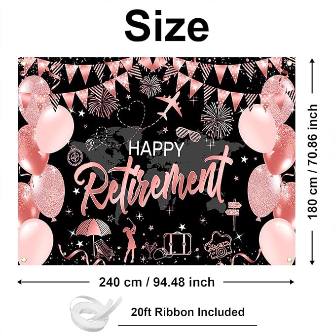 Mocsicka Happy Retirement Backdrop Pink Rose Gold Balloons Women Happy - Image 3