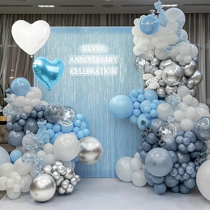 157PCS Pastel Blue Silver White Balloons Garland Arch Kit - Image 6