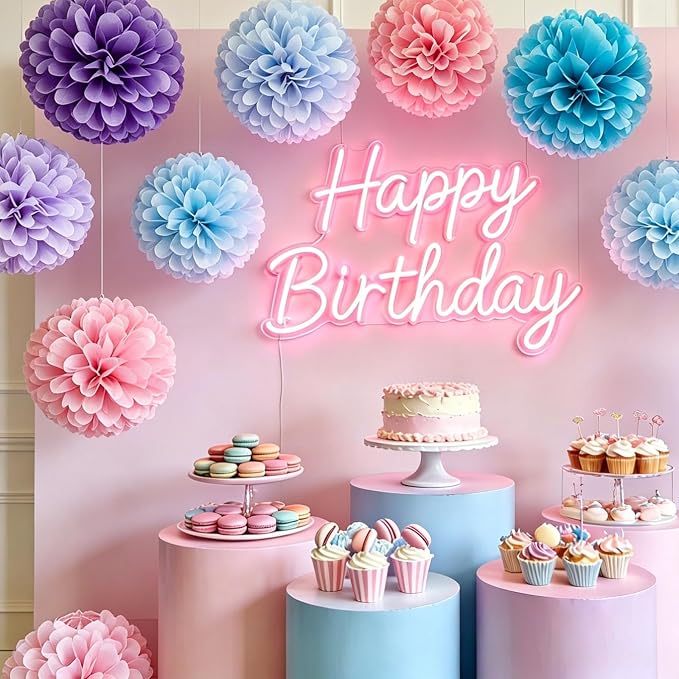 AimtoHome Paper Flower Pom Poms Decorations, Tea Party, Bachelorette, Neon - Image 3