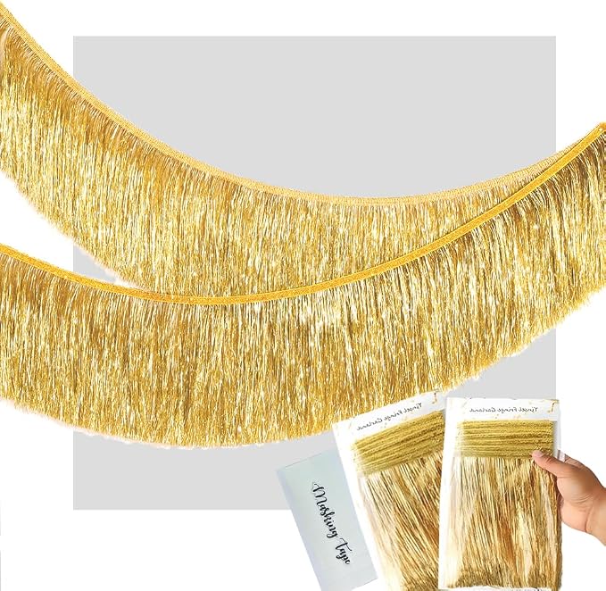 2 Pack Shiny Light Gold Tinsel Fringe Banner 13FT Metallic Garland - Image 3