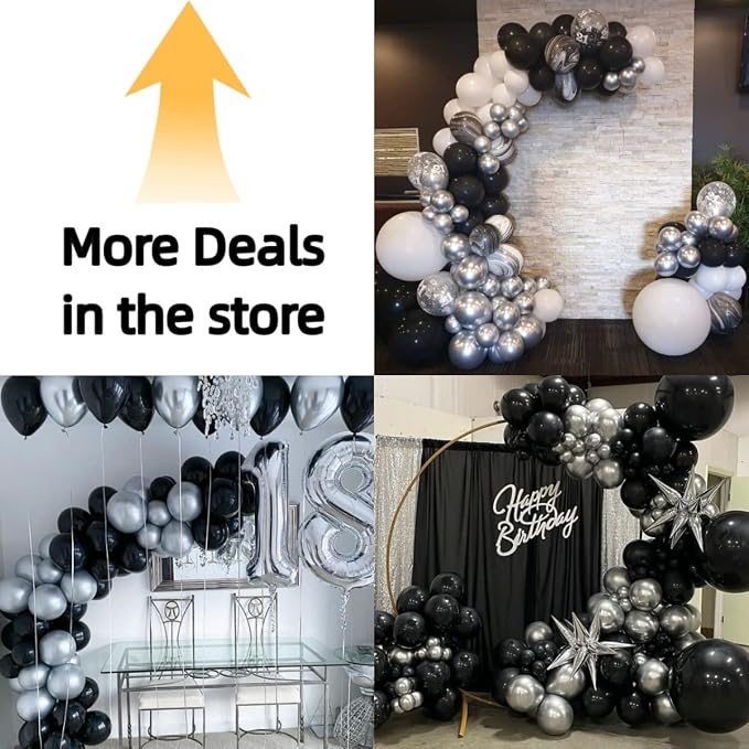 Bezente Black Silver and White Confetti Balloons Set 60pcs 12 inch | Metallic - Image 2