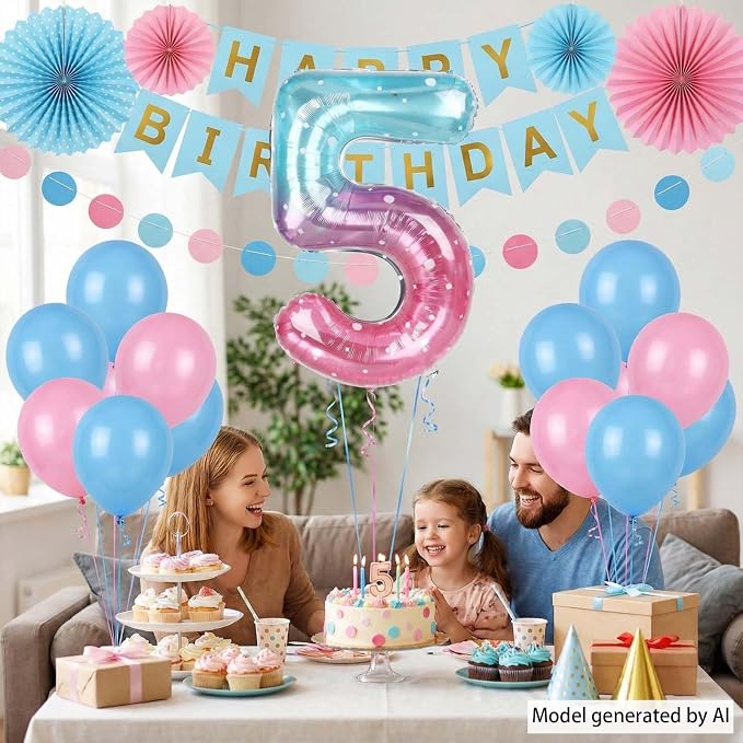 40 Inch Pink Blue Number 5 Balloon, Large Gradient Pink Blue Mylar Foil Number - Image 2