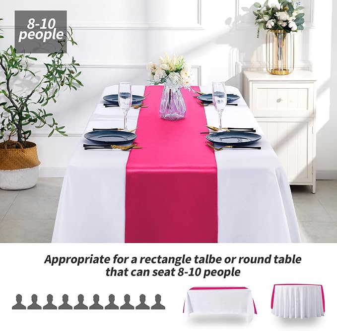 SiinvdaBZX 4 Pcs Hot Pink Satin Table Runner 12 x 108 inches Long | Bright - Image 3