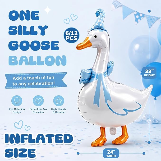 Soulchen 6 Pcs One Silly Goose Balloons Set 33" Giant White Goose Foil Balloons - Image 2