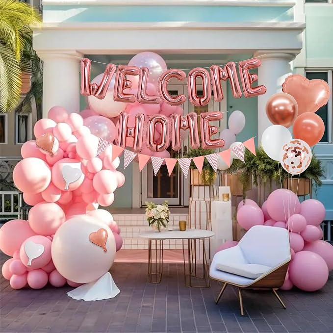 TONIFUL 16 Inch Rose Gold Welcome Home Foil Letter Balloon Banner Decor Kit | - Image 5