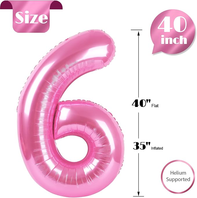 Pink Number 6 Balloon 40 Inch, 6th Birthday Party Decorations Men Women | Foil - Image 6