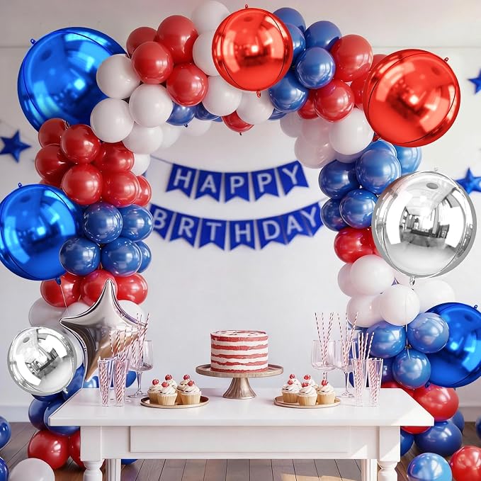 10Pcs Red and Blue Round Foil Balloons, Metallic Silver Red Blue Foil Baloon - Image 7