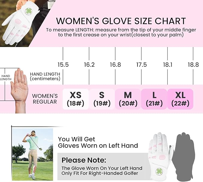 Women Golf Gloves Premium Leather with Magnetic Ball Marker Left Right Hand 1 Pack, Extra Grip for Ladies Comfortable Durable Size Small Medium Large