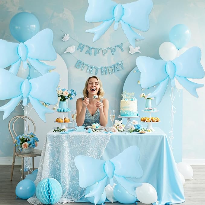 Vuzvuv 5 Pcs Big Blue Bow Balloons, 30 Inch Foil Bow Balloon - Image 4