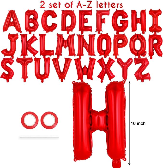 52 Pcs Red Letter Balloons, 16 Inch Foil Alphabet Letter Balloons, Letter A-Z - Image 2