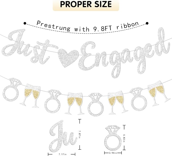 Silver Just Engaged Banner Prestrung Engagement Party Decorations Happy - Image 4