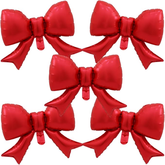 Vuzvuv 5 Pcs Big Red Bow Balloons, 30 Inch Foil Bow Balloon by Vuzvuv