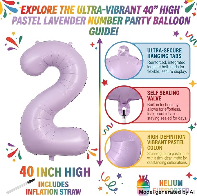 40" Pastel Purple Foil Number 12 Balloon - Image 2