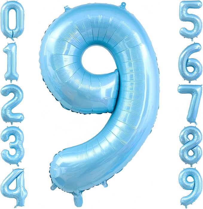 Pastel Blue 9 Balloon Number, Light Blue 9 Balloons by BBPOOL