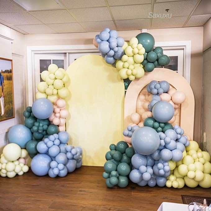 Pastel Green Blue Yellow Balloon Arch Kit, Ivory White Balloons - Image 7