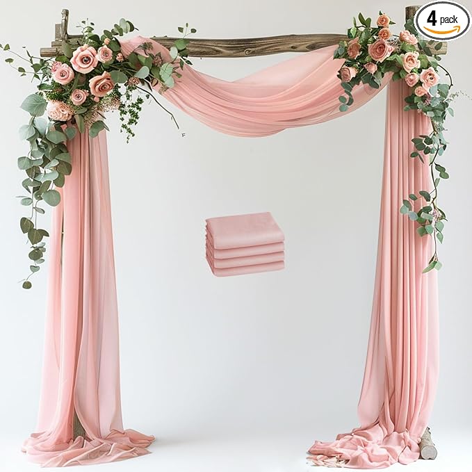 Blush Wedding Arch Draping Fabric Backdrop Drapes Sheer 4 Panels | 28.7"x20FT by Wokceer