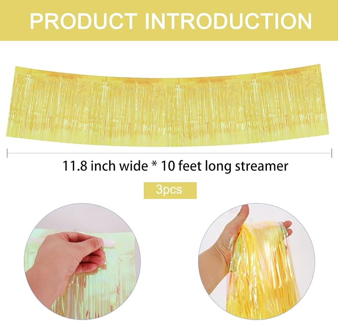 BEISHIDA Shining Yellow Fringe Garland Banner Wall Tinsel Foil Streamers | 3Pack - Image 2