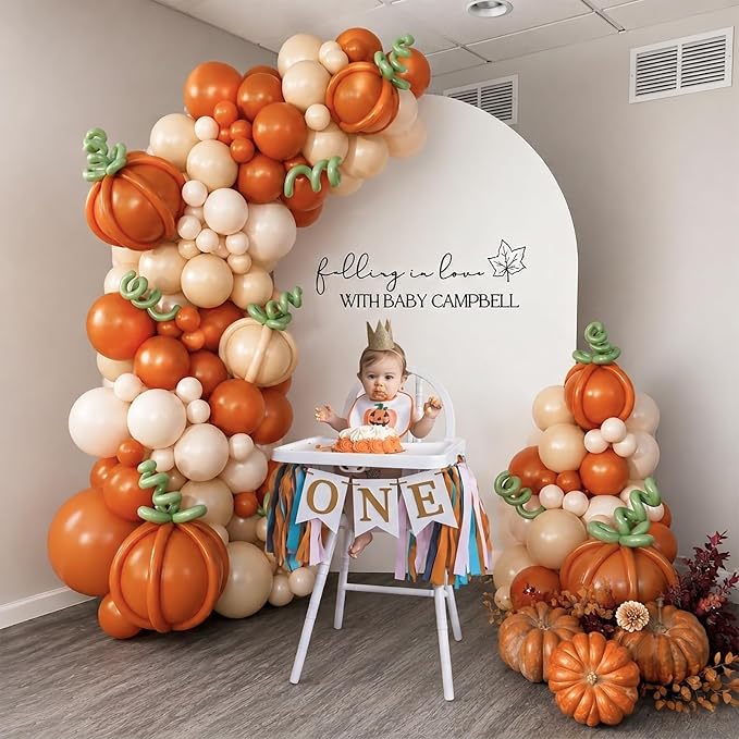 CROSSFINGERS Fall Pumpkins Balloon Arch Kit Baby Shower Decoration | Orange - Image 3