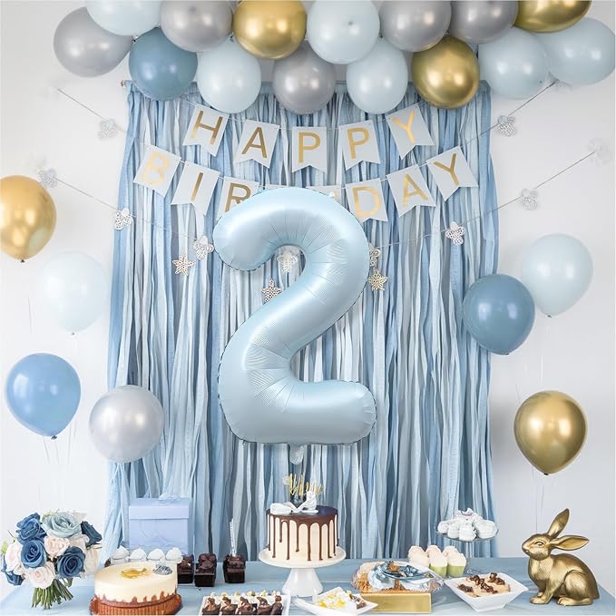 40 Inch 2 Balloon Number, Large Pastel Baby Matte Blue Foil Number 2 Balloons - Image 5