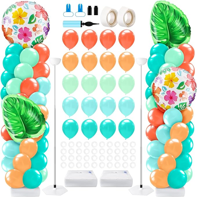 Kasyat 2 Sets Tropical Balloon Column Stand Kit Hawaiian Balloon Arch Garland by Kasyat