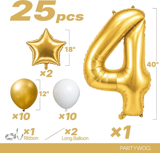 PartyWoo Number Balloons 40 Inch Gold Number 4 Kit 25pcs - Image 2