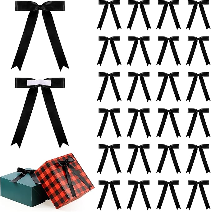 Riceshoot Black 24 Pcs Satin Ribbon Bows 5x7'' Self Adhesive Stick on Premade by Zuqqaaoor