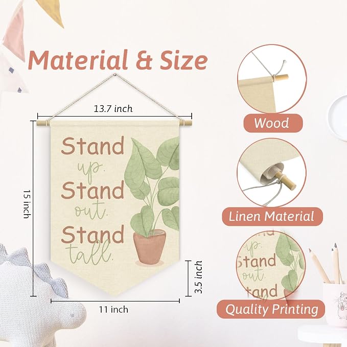Plant Classroom Decor, Stand Up Out Tall Inspirational Linen Canvas Banner - Image 7