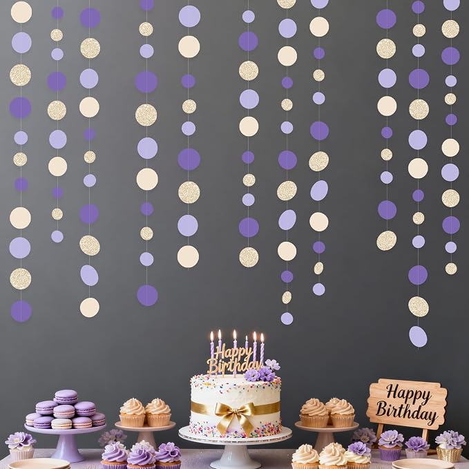 Champagne Gold Purple Cream Nude Polka Dots Garland Lavender Hanging Paper - Image 7
